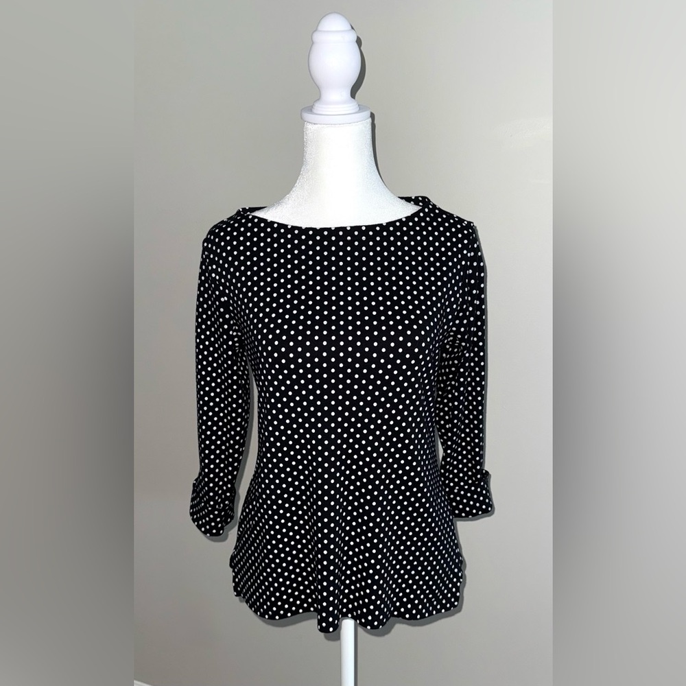 Karen Scott Black and White Fitted 3/4 Sleeve Blouse